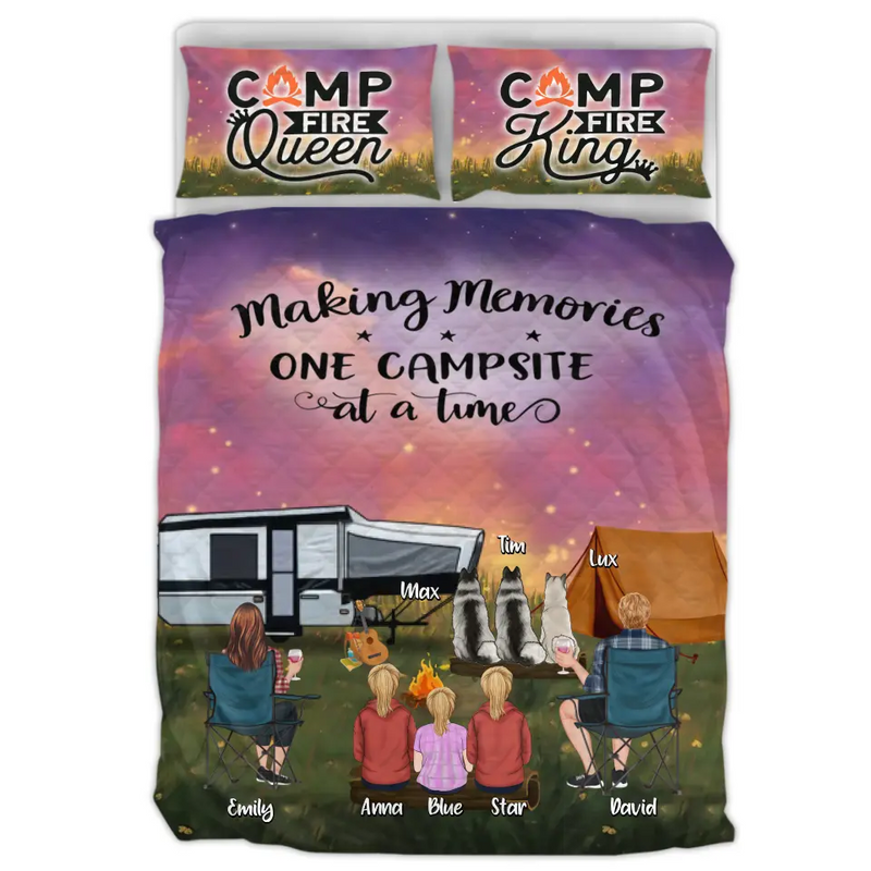 Personalized Camping Couple/Family Quilt Bed Sets - Up to 3 Kids And 4 Pets - Gift Idea For Camping Lover - Making Memories One Campsite At A Time