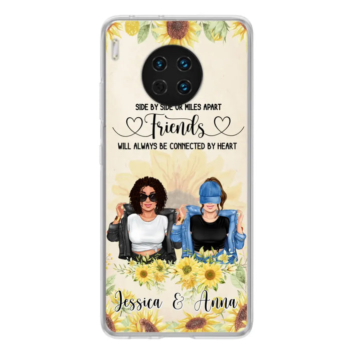 Custom Personalized Friends Phone Case - Upto 4 Girls - Gift Idea For Best Friends - Side By Side Or Miles Apart Friends Will Always Be Connected By Heart - Case for Xiaomi, Huawei & Oppo