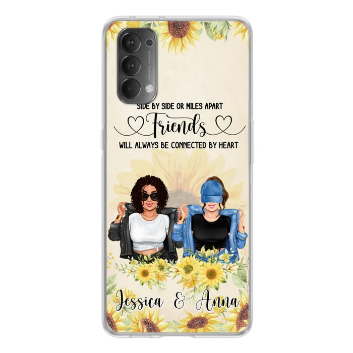 Custom Personalized Friends Phone Case - Upto 4 Girls - Gift Idea For Best Friends - Side By Side Or Miles Apart Friends Will Always Be Connected By Heart - Case for Xiaomi, Huawei & Oppo