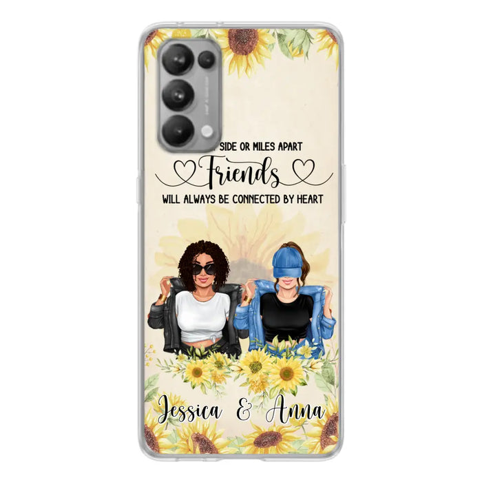 Custom Personalized Friends Phone Case - Upto 4 Girls - Gift Idea For Best Friends - Side By Side Or Miles Apart Friends Will Always Be Connected By Heart - Case for Xiaomi, Huawei & Oppo