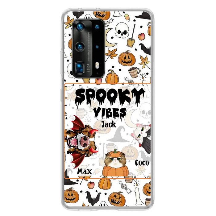 Custom Personalized Halloween Pet Phone Case - Upto 3 Pets - Gift Idea For Dog/Cat Owners - Spooky Vibes - Case for Oppo/Xiaomi/Huawei