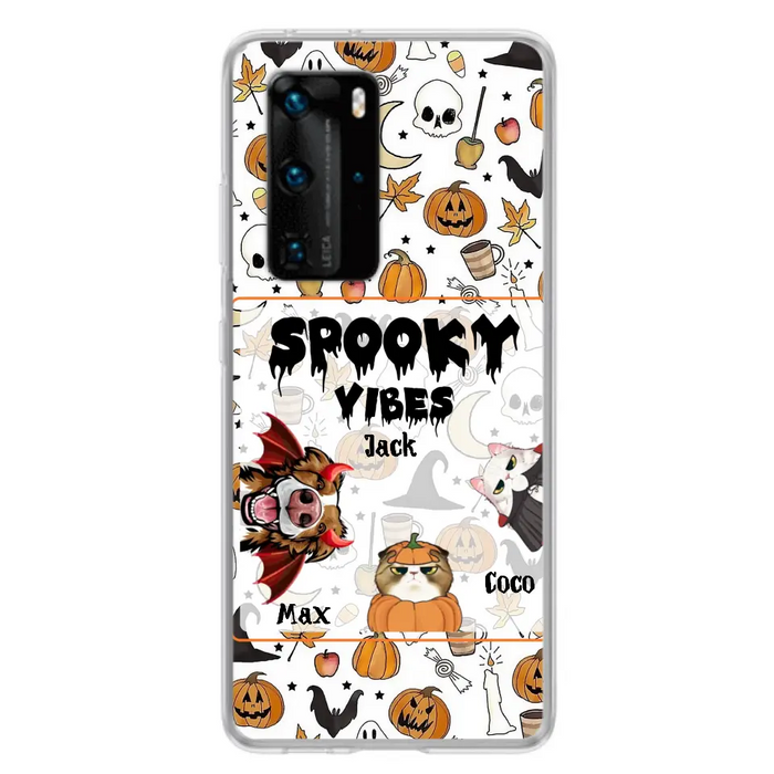 Custom Personalized Halloween Pet Phone Case - Upto 3 Pets - Gift Idea For Dog/Cat Owners - Spooky Vibes - Case for Oppo/Xiaomi/Huawei