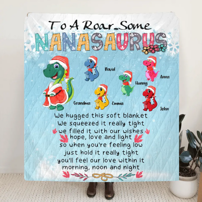 Custom Personalized Grandma Dinosaurs Blanket - Up to 5 Grandkids Dinosaurs - To A Roar Some Nanasaurus