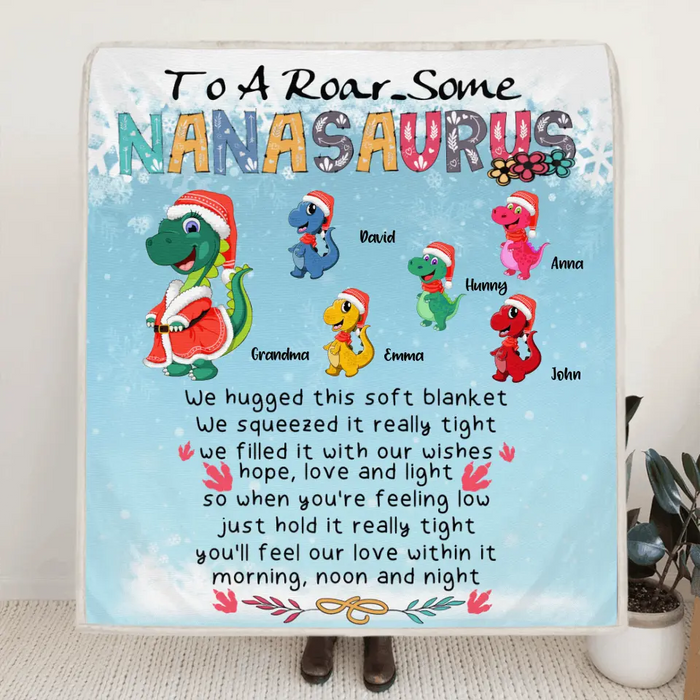 Custom Personalized Grandma Dinosaurs Blanket - Up to 5 Grandkids Dinosaurs - To A Roar Some Nanasaurus