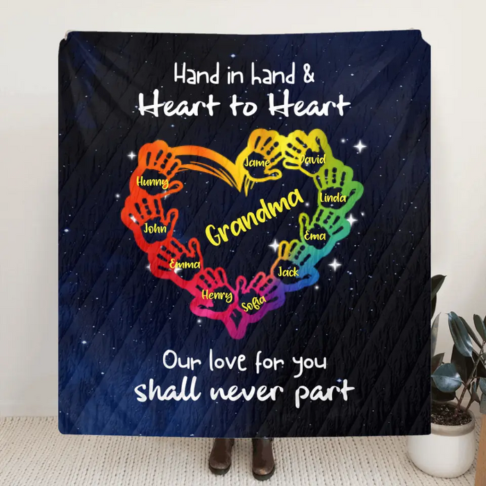 Custom Personalized Grandma Blanket - Up to 10 Kids - Grandma Whenever You Touch This Heart