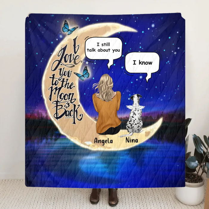 Custom Personalized Memorial Pet Blanket - Upto 4 Pets - Best Gift For Dog/Cat Lover - I Love You To The Moon & Back