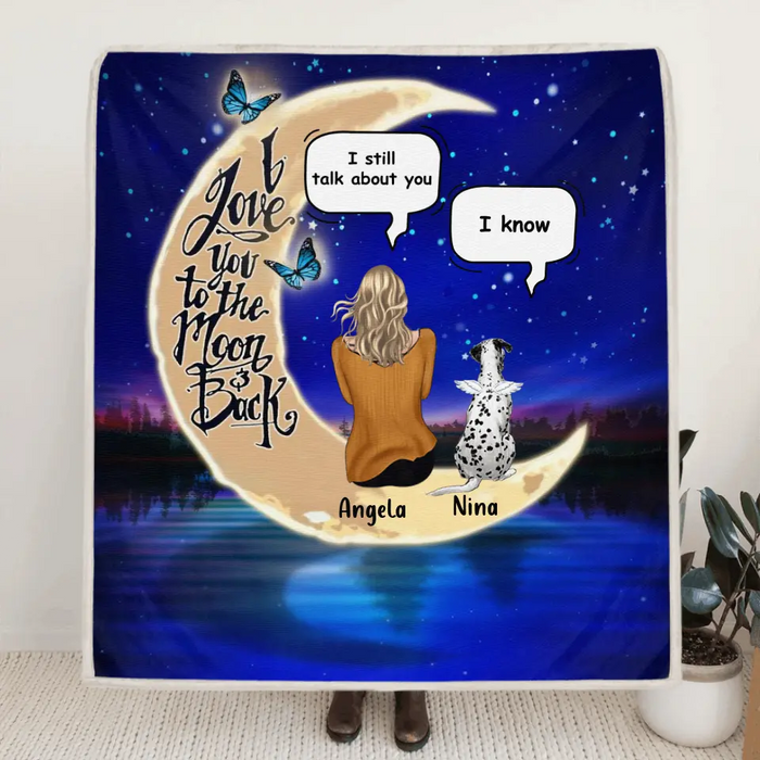 Custom Personalized Memorial Pet Blanket - Upto 4 Pets - Best Gift For Dog/Cat Lover - I Love You To The Moon & Back