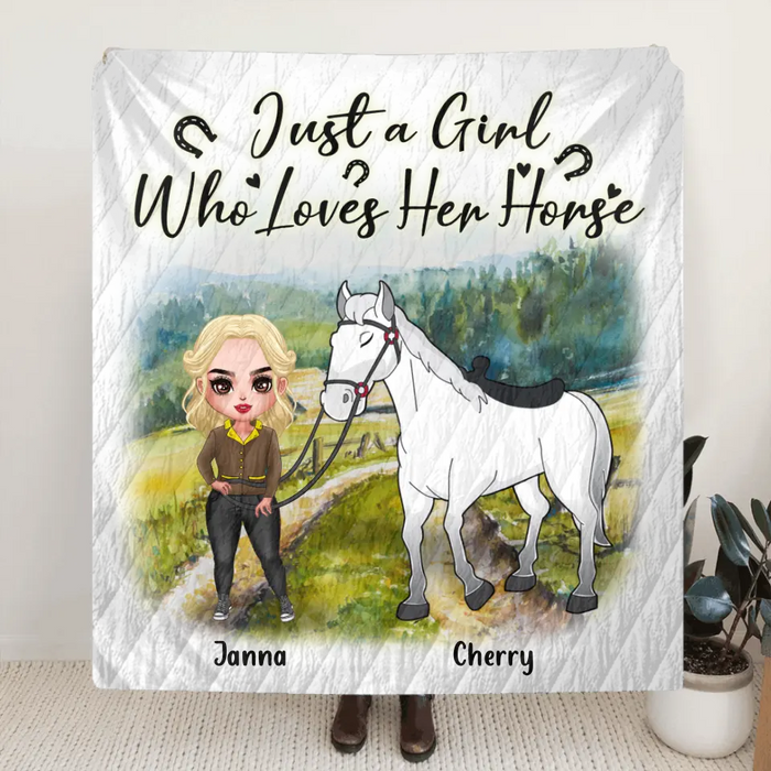 Custom Personalized Horse Girl Blanket - Gift for Horse Lovers with up to 2 Horses - Just A Girl Who Loves Her Horse