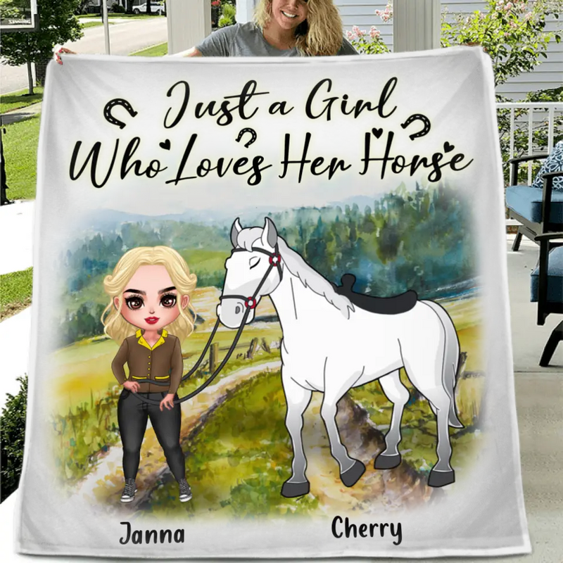 Personalized Horse Girl Blanket - Gift for Horse Lovers with up to 2 Horses - Just A Girl Who Loves Her Horse