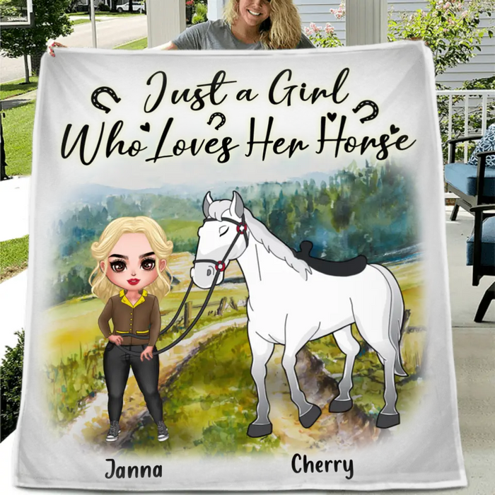 Custom Personalized Horse Girl Blanket - Gift for Horse Lovers with up to 2 Horses - Just A Girl Who Loves Her Horse