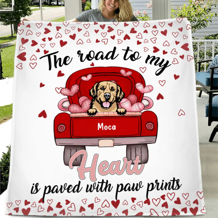 Custom Personalized Dog Quilt/ Fleece Blanket - Upto 5 Dogs - Gift Idea For Dog Lover - The Road To My Heart Is Paved With Paw Prints