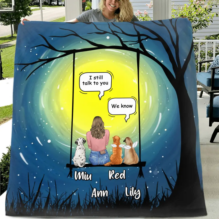 Custom Personalized Memorial Dog Quilt/Fleece Blanket - Upto 3 Dogs - Best Gift For Dog Lovers - I Still Talk To You