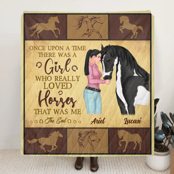 Custom Personalized Horse Girl Fleece/Quilt Blanket - Upto 5 Horses - Gift Idea For Horse Lovers - Once Upon A Time There Was A Girl Who Really Loved Horses