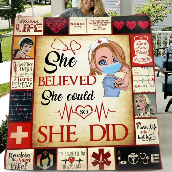 Custom Personalized Nurse Blanket - Gift Idea For Nurse/ Birthday - She Believed She Could So She Did