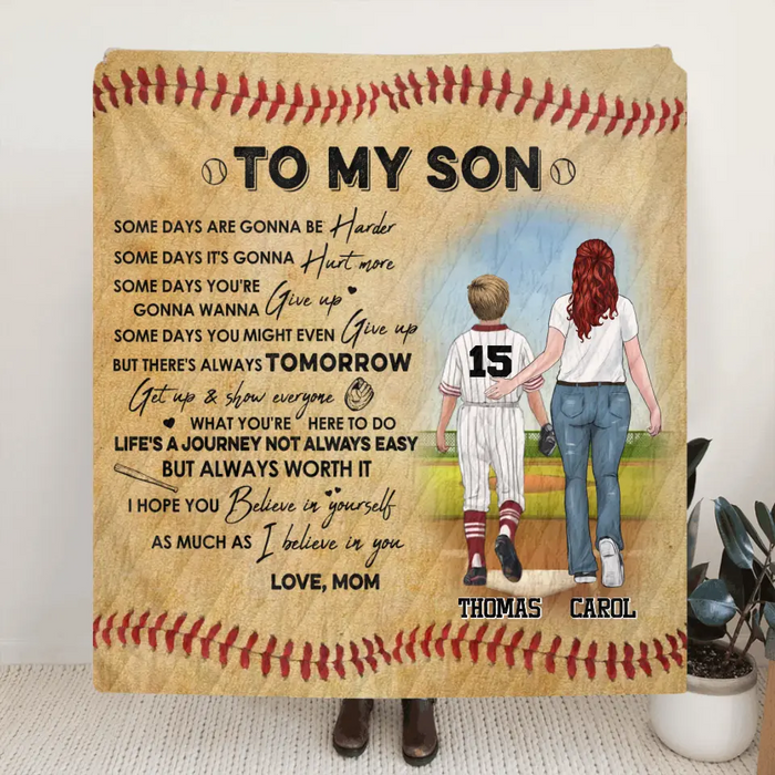 Custom Personalized Baseball Fleece/ Quilt Blanket - Christmas/Birthday Gift Idea For Son - To My Son