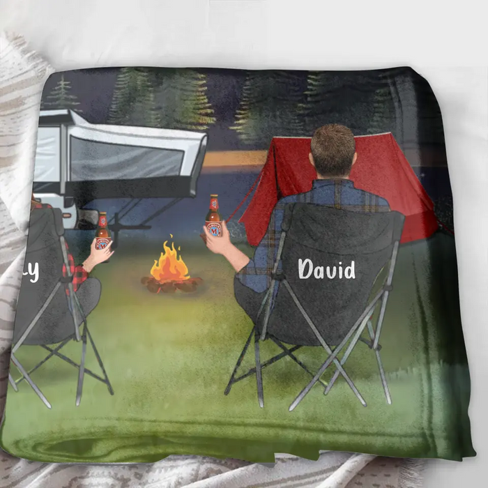 Personalized Camping Quilt/Single Layer Fleece Blanket - Gift Idea For Couple, Camping Lovers, Family - Upto 3 Kids, 3 Pets - The Family