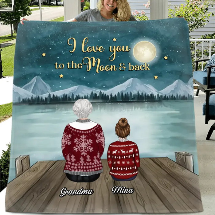 Custom Personalized Grandma & Grandkids Quilt/Single Layer Fleece Blanket - Gift Idea For Grandma - Up To 6 Grandkids - I Love You To The Moon & Back