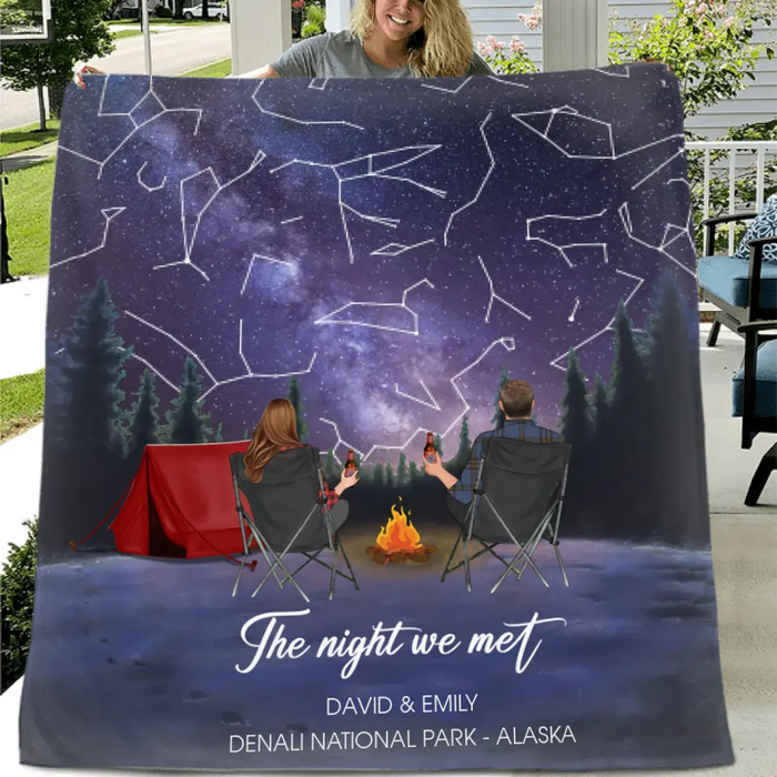 Custom Personalized Camping Couple Fleece/ Quilt Blanket - Anniversary Gift for Couple - The Night we Met