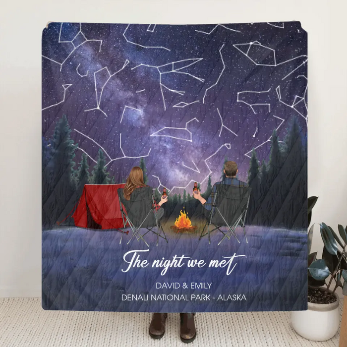 Custom Personalized Camping Couple Fleece/ Quilt Blanket - Anniversary Gift for Couple - The Night we Met