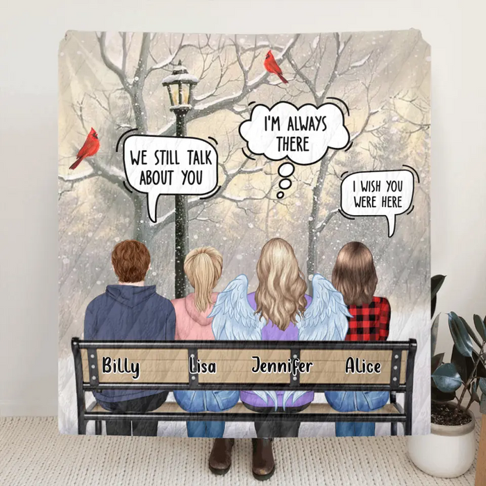Custom Personalized Memorial Family Quilt/Fleece Blanket - Daughters/ Sons With Mom/Dad - Memorial Gift For Family Members - We Still Talk About You