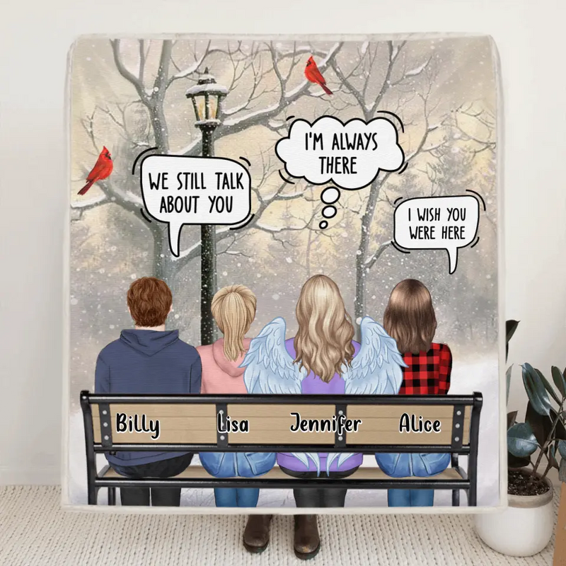 Personalized Memorial Family Quilt/Fleece Blanket - Daughters/Sons With Mom/Dad - Memorial Gift For Family Members - We Still Talk About You