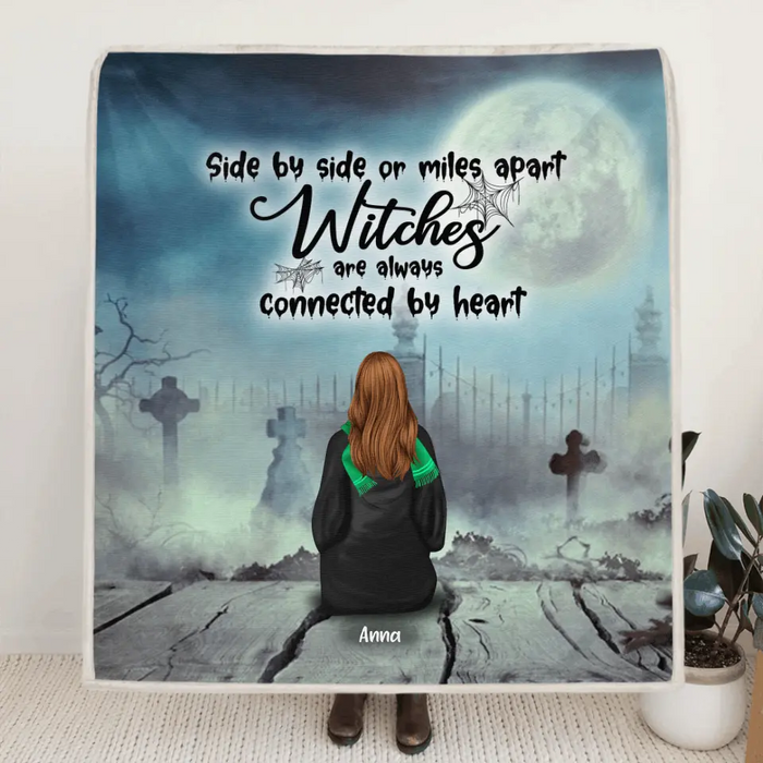 Custom Personalized Witch Quilt/ Fleece Blanket - Upto 4 Witches - Witches Are Always Connected By Heart