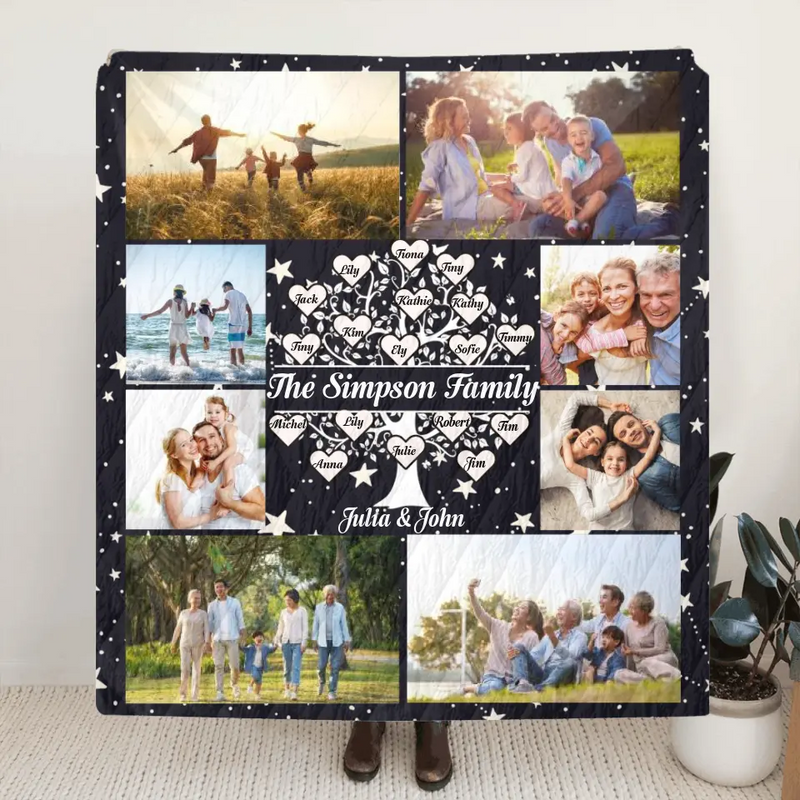 Personalized Family Tree Quilt/Fleece Blanket - Best Gift For The Whole Family - The Simpson Family