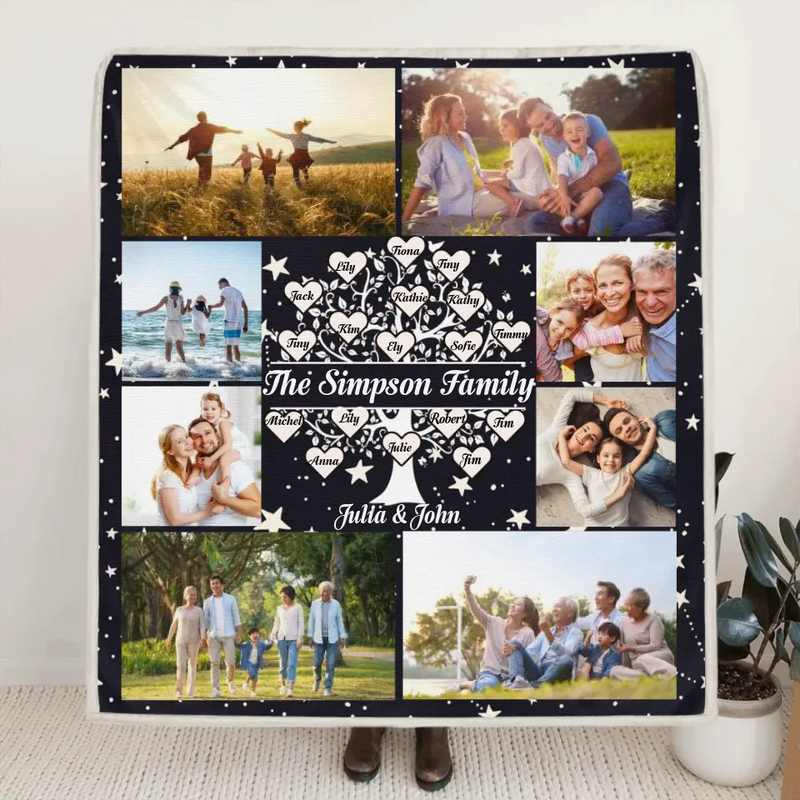 Personalized Family Tree Quilt/Fleece Blanket - Best Gift For The Whole Family - The Simpson Family