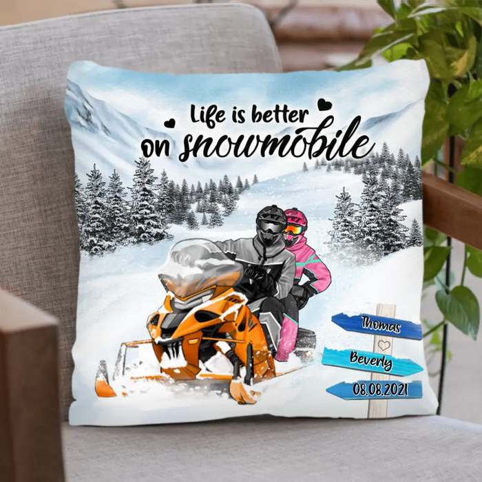 Custom Personalized Snowmobile Quilt/Fleece Blanket & Pillow Cover - Best Gift For Couple - Life Is Better On Snowmobile