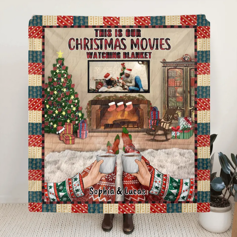 Personalized Xmas Couple Custom Photo Pillow Cover/Quilt/Fleece Blanket - Couple With Up to 4 Pets - Christmas Gift Idea For Couple - Our First Christmas Together
