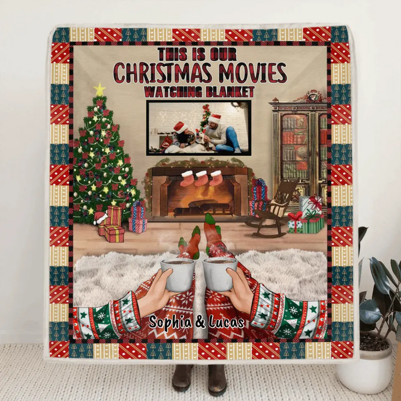 Personalized Xmas Couple Custom Photo Pillow Cover/Quilt/Fleece Blanket - Couple With Up to 4 Pets - Christmas Gift Idea For Couple - Our First Christmas Together