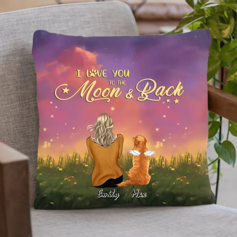 Personalized Pet Mom Pillow Cover/Quilt/Fleece Blanket - Up to 6 Pets - Gift Idea For Dog/Cat lover -  I Love You To The Moon And Back