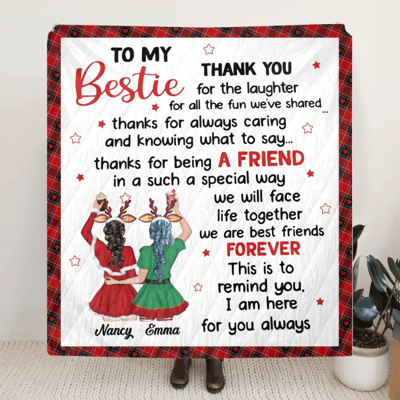 Personalized To My Bestie Quilt/Fleece Blanket - Gift Idea For Friends - To My Bestie Thank You For The Laughter For All The Fun We've Shared