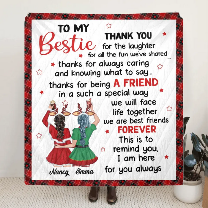 Custom Personalized To My Bestie Quilt/ Fleece Blanket - Gift Idea For Friends - To My Bestie Thank You For The Laughter For All The Fun We've Shared