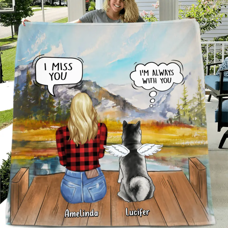 Personalized Cat Dog Memorial, Mother's Day Gift For Dog Mom - Mom & Up to 5 Pets Memorial Quilt/Fleece Blanket - I Miss You