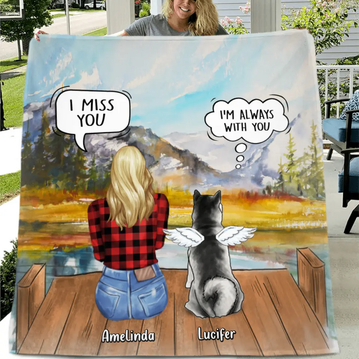 Personalized Cat Dog Memorial, Mother's Day Gift For Dog Mom - Mom & Upto 5 Pets Memorial Quilt/Fleece Blanket - I Miss You
