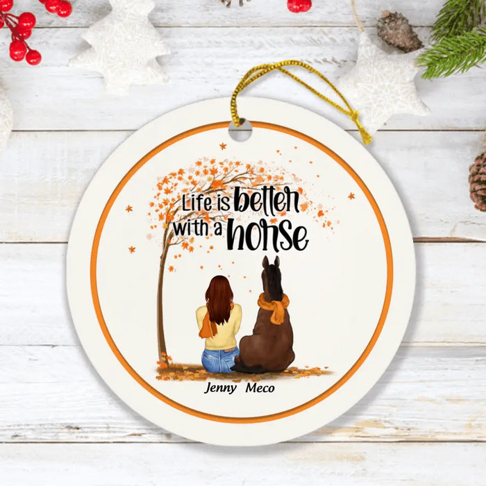 Custom Personalized Horse Mom In Autumn Ornament - Girl With Upto 3 Horses - Best Gift For Horse Lover - Life Is Better With Horses