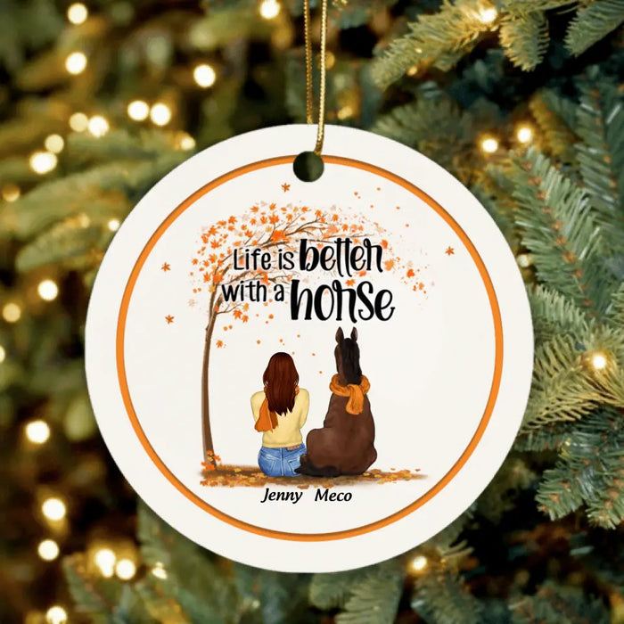 Custom Personalized Horse Mom In Autumn Ornament - Girl With Upto 3 Horses - Best Gift For Horse Lover - Life Is Better With Horses
