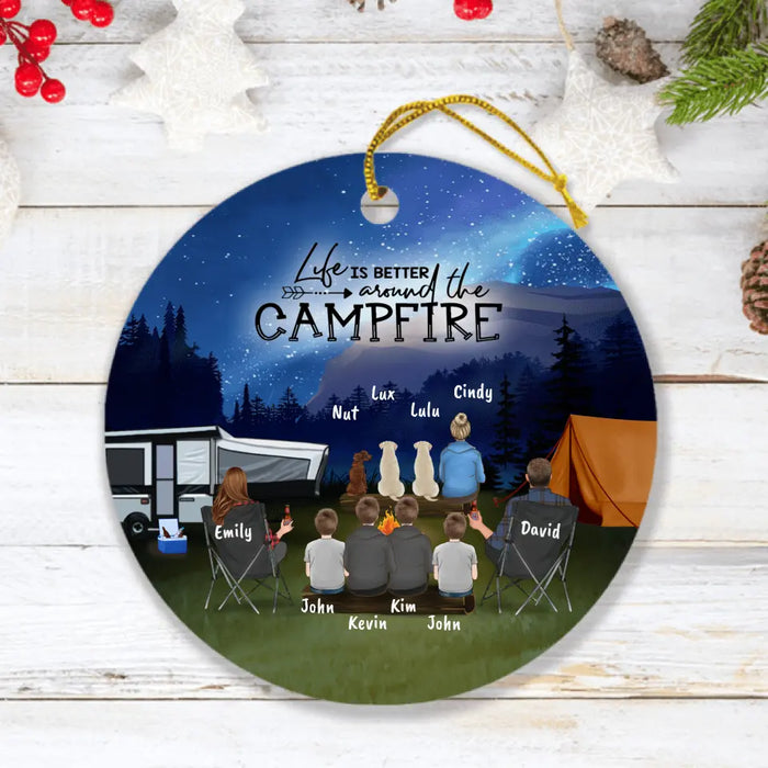 Custom Personalized Night Camping Ornaments - Best Gift For Camping Family/Couple/Single Parent/Solo - Upto 3 Kids and 4 Pets - Life Is Better Around The Campfire - NIMLQ4