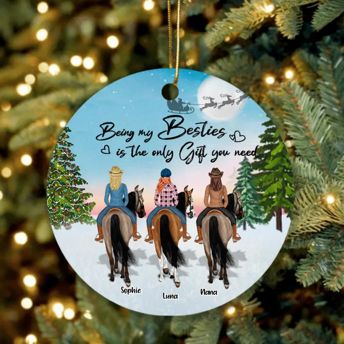 Custom Personalized Besties Riding Horse Ornament - Upto 3 Besties - Best Gift For Friends - Thank God For Horses And Friends