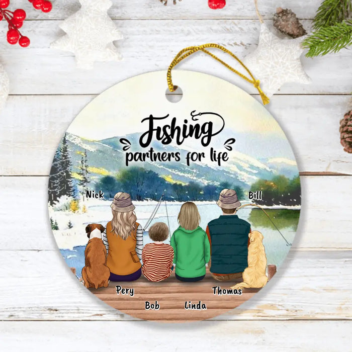 Custom Personalized Fishing Ornaments - Parents with 2 Kids/Single Parent/Couple/Solo Man/Woman with Upto 4 Dogs - Best Gift For Fishing Lovers