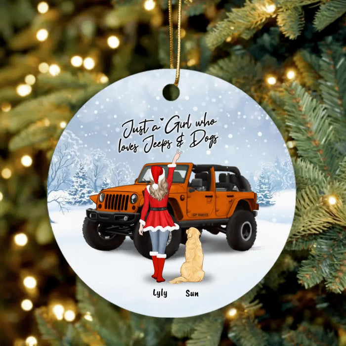 Custom Personalized Christmas Off-road Girl Circle Ornament - Girl With Upto 4 Pets - Christmas Gift For Dog/ Cat Lover - Just A Girl