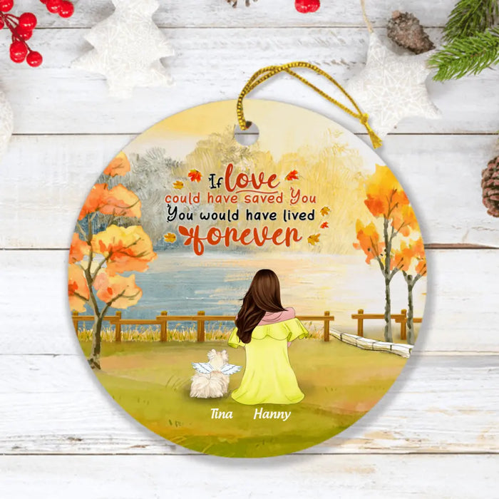 Custom Personalized Memorial Dog Autumn  Ornament - Mom With Upto 4 Dogs - Memorial Gift For Dog Lover -  8ALLOF