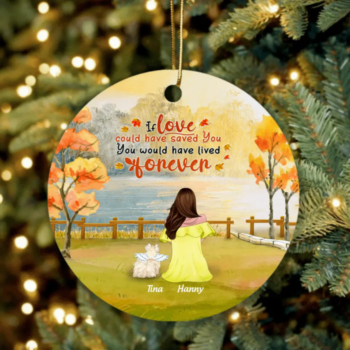 Custom Personalized Memorial Dog Autumn  Ornament - Mom With Upto 4 Dogs - Memorial Gift For Dog Lover -  8ALLOF