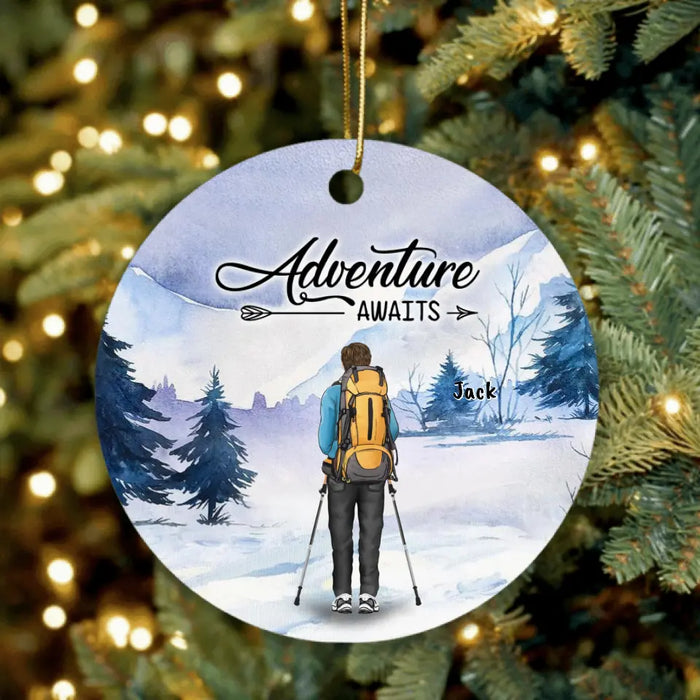 Custom Personalized Winter Hiking Ornament - Best Gift For Hiking Lover - Adventure Awaits