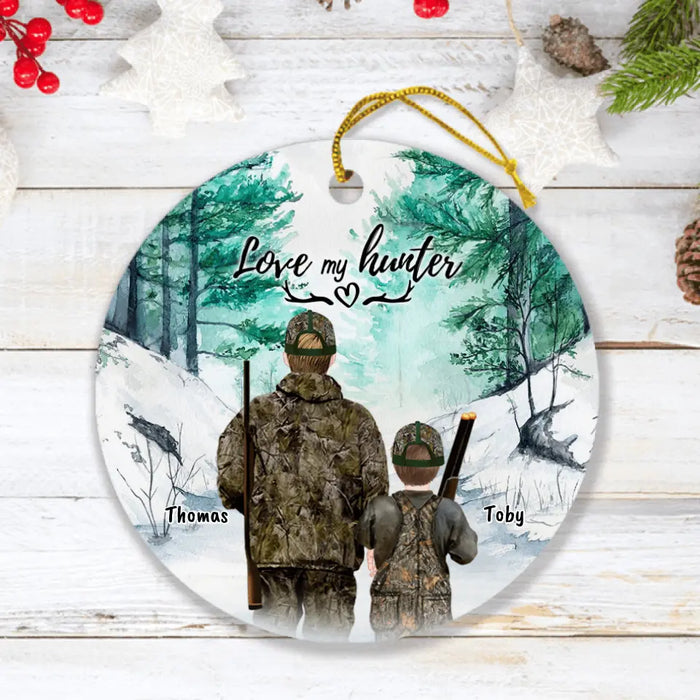 Custom Personalized Hunting Ornament - Single Parent With 1 Kid/ Couple/ Solo Man/Woman - Best Gift For Hunting Lovers