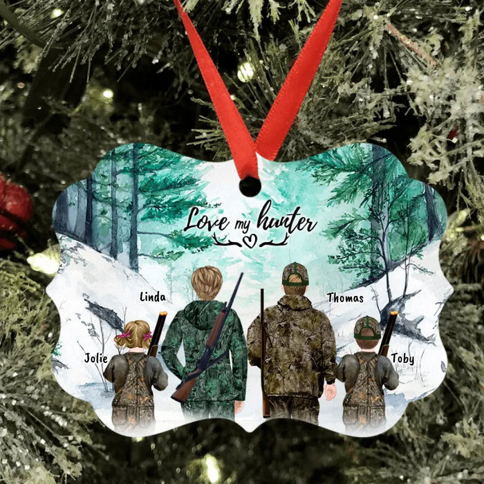 Custom Personalized Hunting Ornament - Single Parent With 1 Kid/ Couple/ Solo Man/Woman - Best Gift For Hunting Lovers
