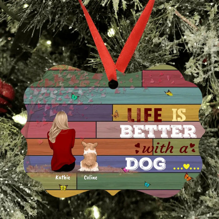 Custom Personalized Pet Mom Ornament - Woman With Upto 4 Pets - Best Gift For Cat/ Dog Lover - Life Is Better With Dogs