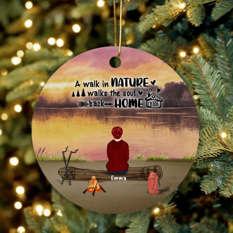 Personalized Hiking Ornament - Man/Woman/Couple/Parents With Up to 6 Pets And 4 Kids - Gift For Hiking Lover - Head For The Hills