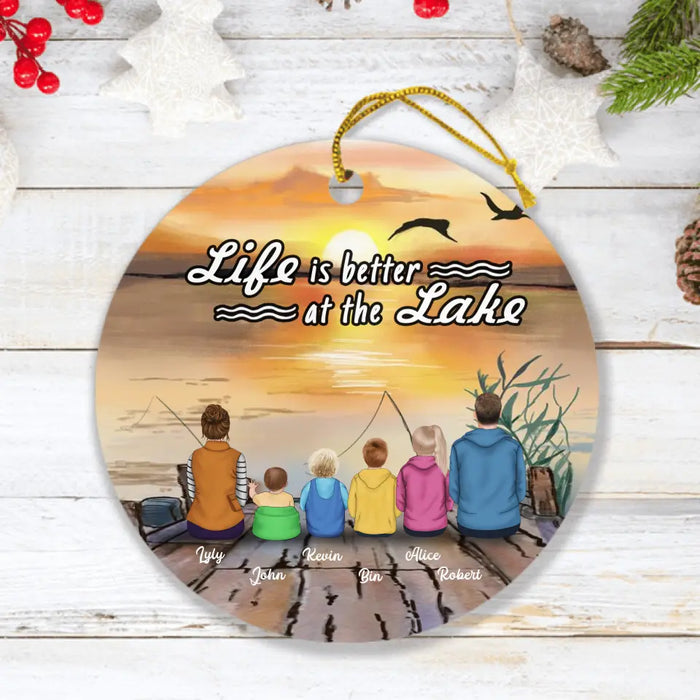 Custom Personalized Fishing Ornaments - Parents with 4 Kids/Single Parent/Couple/Solo Man/Woman with Upto 3 Pets - Best Gift For Fishing Lovers